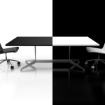 Negotiations, confrontation 3d concept - black and white desk Negotiations, confrontation 3d concept - black and white desk