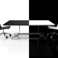 Negotiations, confrontation 3d concept - black and white desk Negotiations, confrontation 3d concept - black and white desk