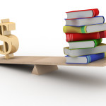 Sign dollar and the books on scales. 3D image. Sign dollar and the books on scales. 3D image.