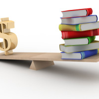 Sign dollar and the books on scales. 3D image. Sign dollar and the books on scales. 3D image.